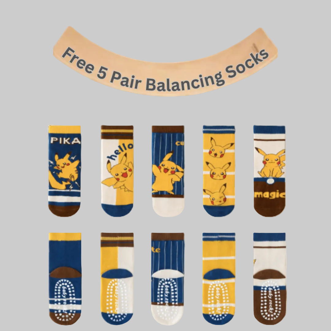 Set of cartoon-themed socks with Pikachu design on a beige background