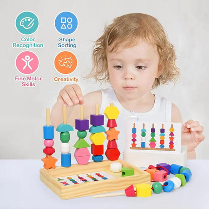 Montessori Wooden Bead Sequencing & Pattern Toy - KIDZEEHUB™