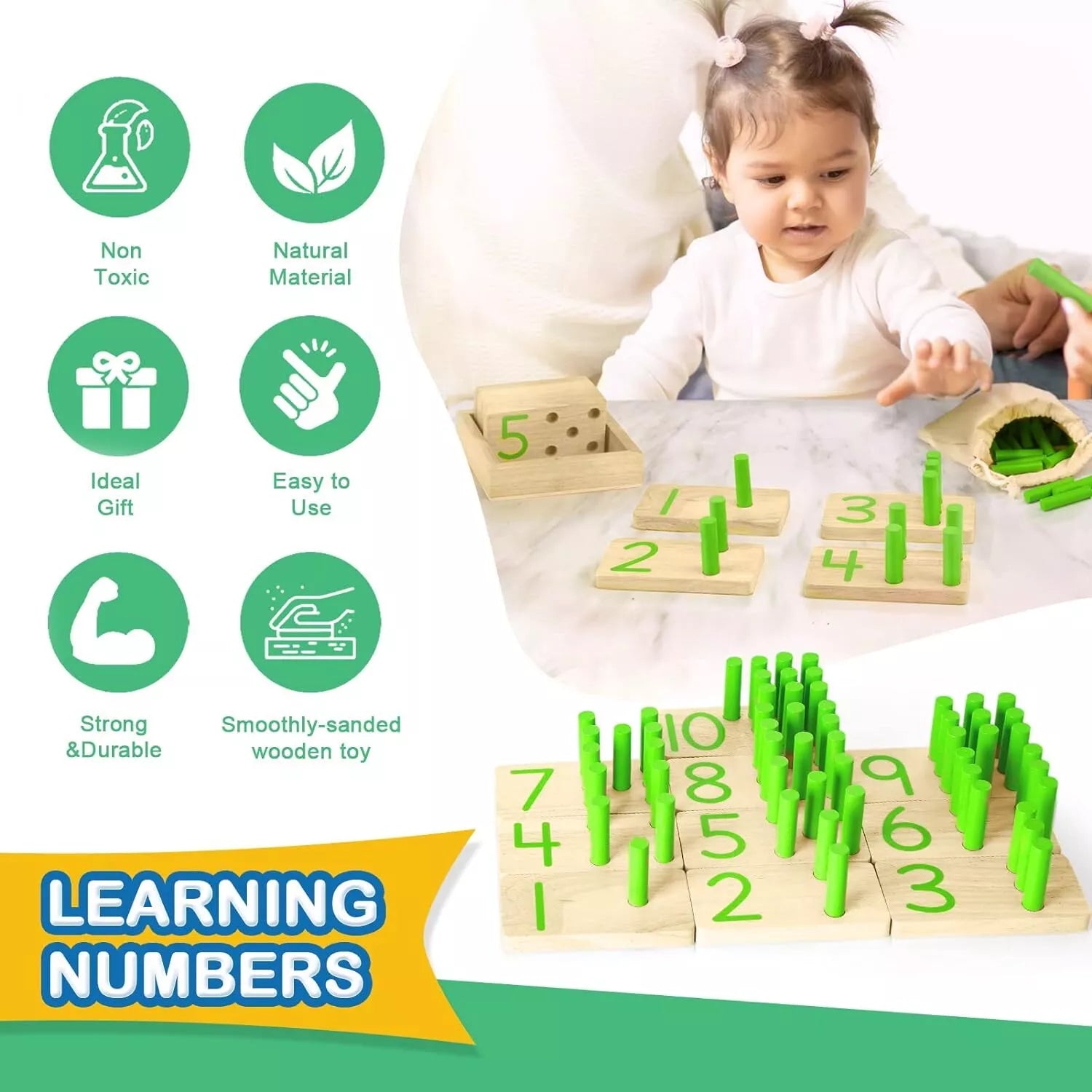 Montessori Wooden Counting Peg Board KIDZEE