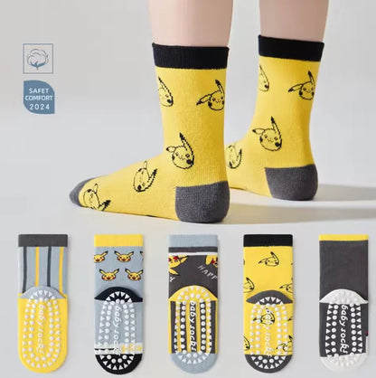 Kids Non‑Slip Cartoon Socks (5 Pairs) Soft Cotton Grip Socks - KIDZEEHUB™