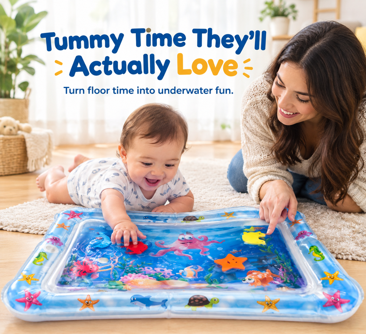 Sensory Tummy Time Water Mat for Babies – Inflatable Water Play Pad (0–36 Months) - KIDZEEHUB™