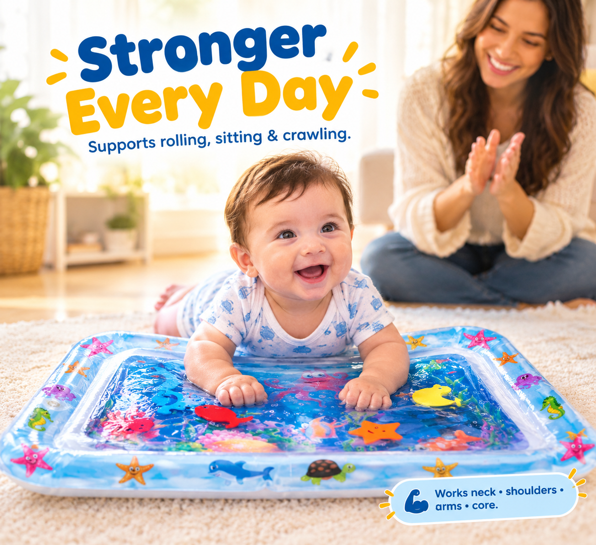 Sensory Tummy Time Water Mat for Babies – Inflatable Water Play Pad (0–36 Months) - KIDZEEHUB™