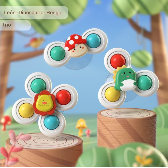 Suction Fidget Spinner Set - Lion, Dino & Mushroom - KIDZEEHUB™