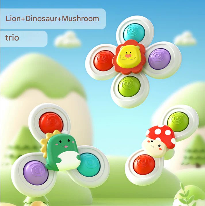 Suction Fidget Spinner Set - Lion, Dino & Mushroom - KIDZEEHUB™